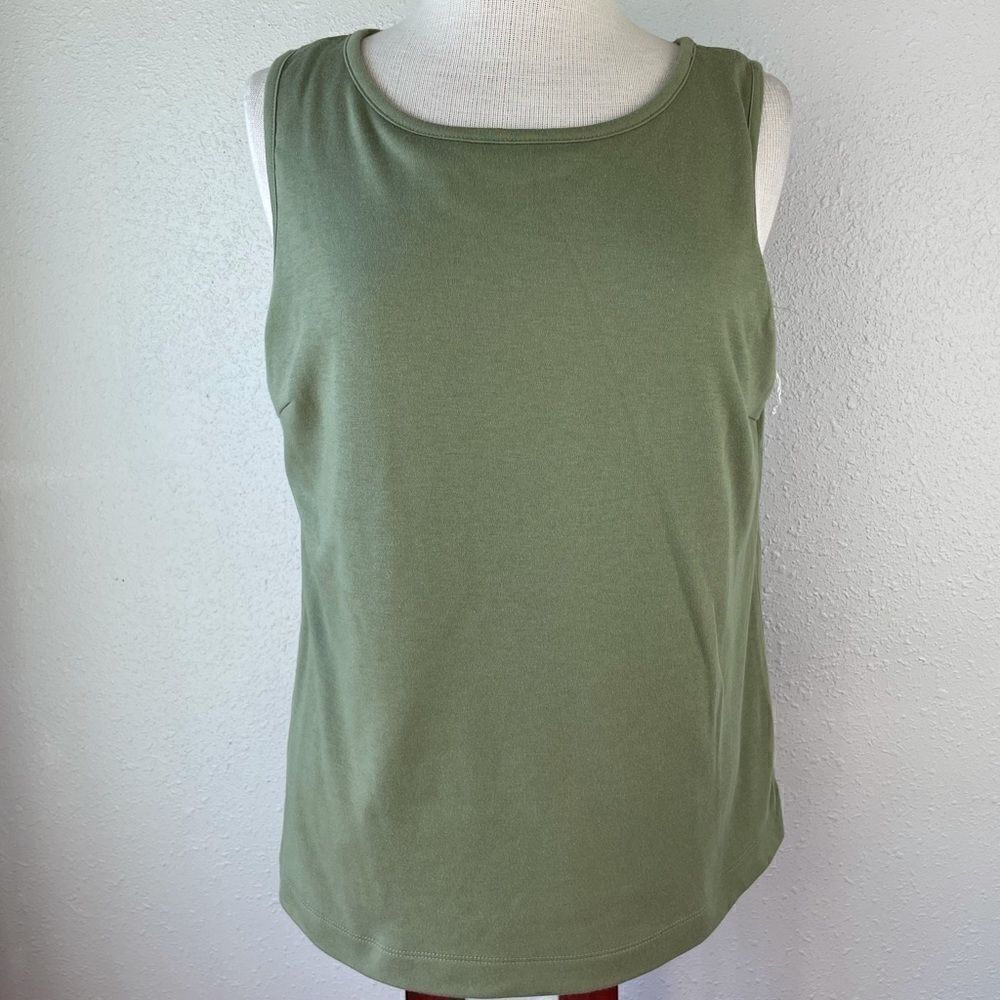 NWOT Josephine Chaus Green Lined Tan Top Size M